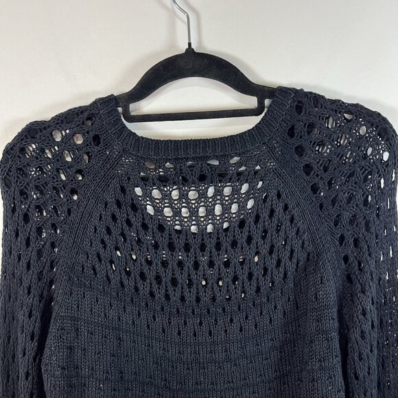 Anthropologie Maeve sweater women's Medium blue white open fisherman knit work - Picture 8 of 9